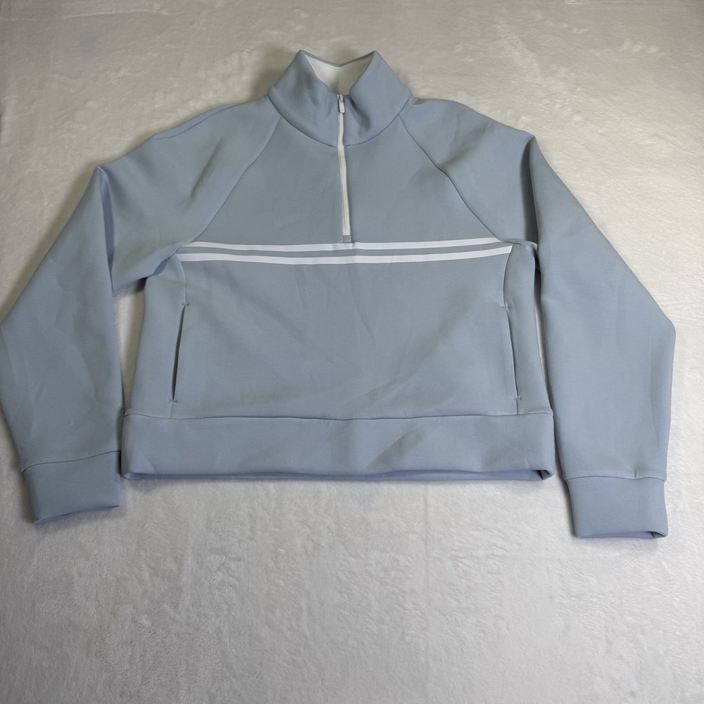 calia by carrie underwood Womens Soft Scuba Golf Striped 1/4 Zip Pullover Blue